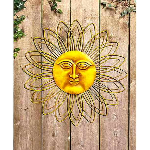 RUSTIC BROWN Metal Wall Sun Face Indoor Outdoor Sculpture Fence Art Decor 22"dia